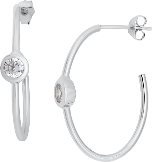 Cubic Zirconia Bezel Small Hoop Earrings, 0.75", Exclusively at Macy's