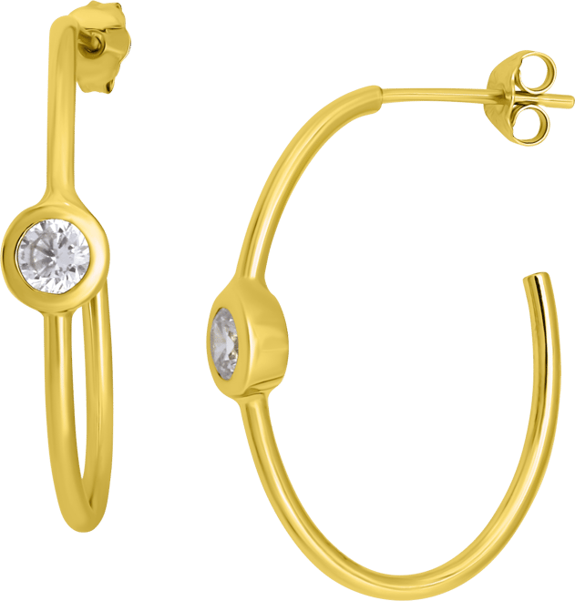 Cubic Zirconia Bezel Small Hoop Earrings, 0.75", Exclusively at Macy's