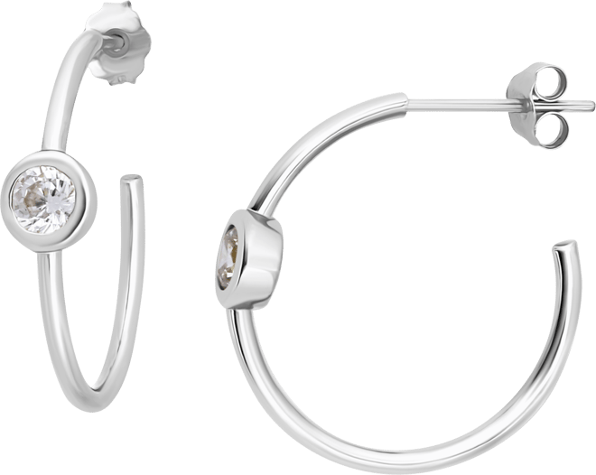 Cubic Zirconia Bezel Small Hoop Earrings, 0.78", Exclusively at Macy's