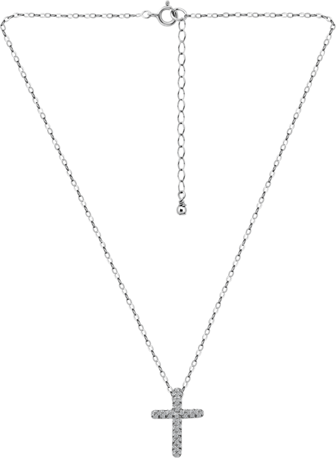 Cubic Zirconia Cross Pendant Necklace, 16" + 2" extender, Exclusively at Macy's