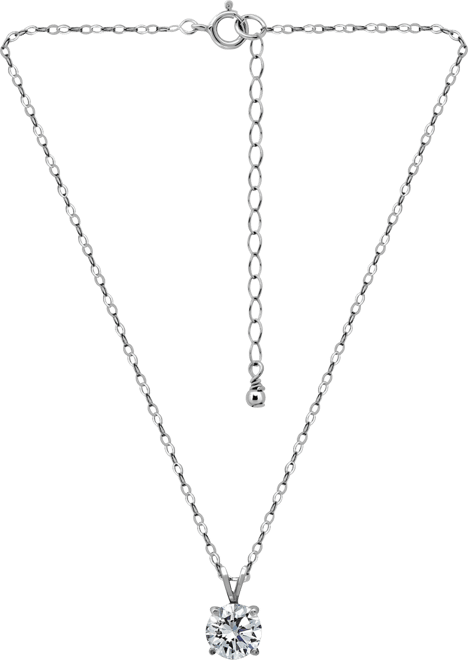 Cubic Zirconia Solitaire Pendant Necklace in 18k Gold-Plated Sterling Silver (also in Sterling Silver), 16" + 2" extender, Exclusively a