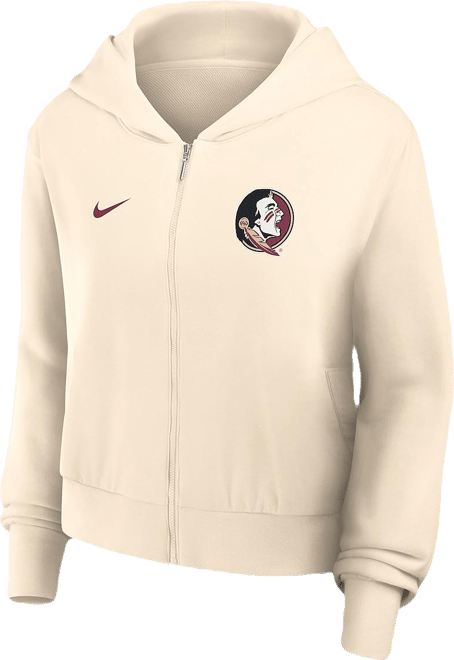 Women's Cream Florida State Seminoles Cropped Chill Full-Zip Hoodie