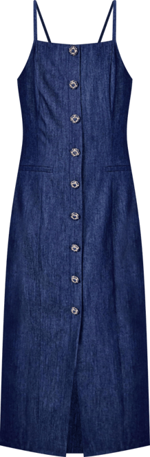 Women's High Neck Denim Midi Dress