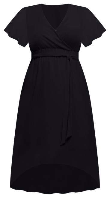 Plus Size V-Neck Belted Faux Wrap High Low Dress