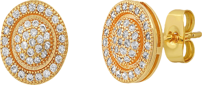 Women's Brass Simulated Diamonds Round Stud Earrings