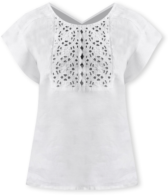 Women's Boxy Top with Embroidered Lace Detail