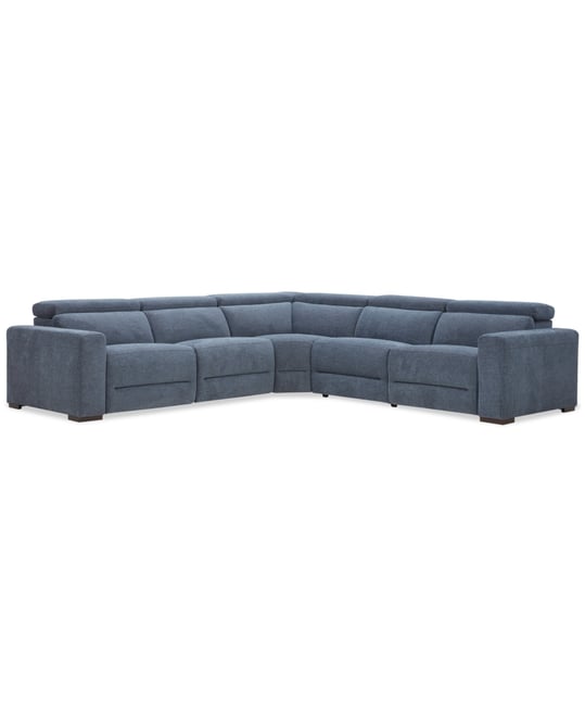 Nevio 5-Pc. Fabric Power Headrest Sectional with 2 Power Motion Chairs
