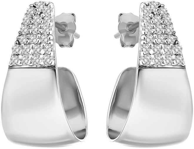 Cubic Zirconia J-Shaped Hoop Earrings in Sterling Silver, Exclusively at Macy's