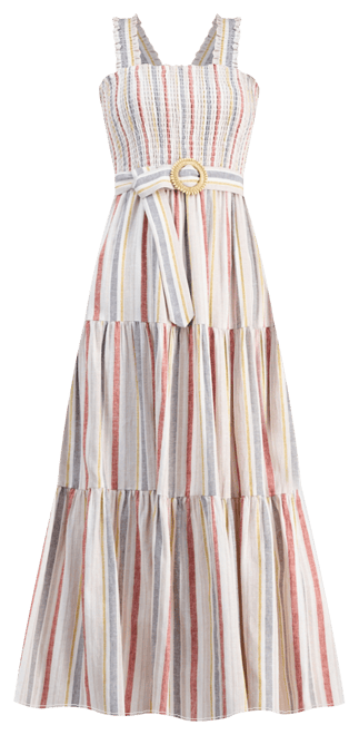 Women's Striped Smocked-Bodice Tiered Dress