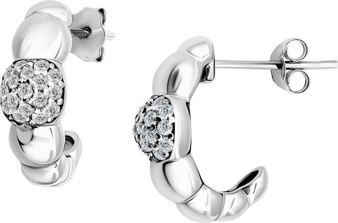 Cubic Zirconia Accent Puffy Half Hoop Earrings in Sterling Silver (also in 18k Yellow Gold over Sterling Silver), Exclusively at Macy's