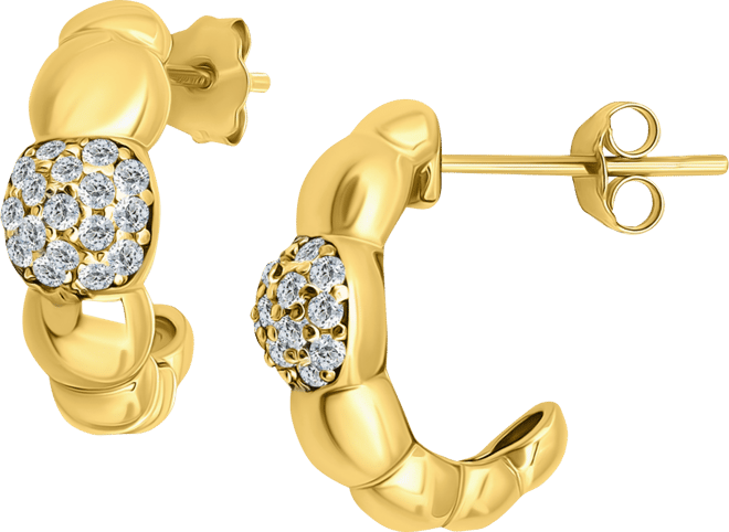 Cubic Zirconia Accent Puffy Half Hoop Earrings in Sterling Silver (also in 18k Yellow Gold over Sterling Silver), Exclusively at Macy's