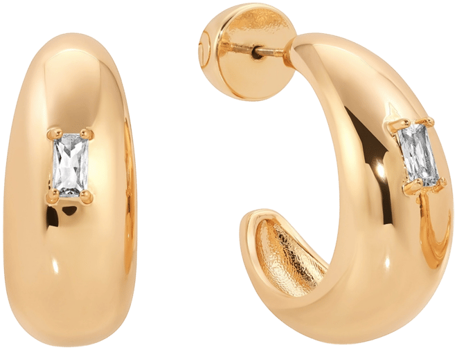 Oval Dome Baguette Hoop Earrings