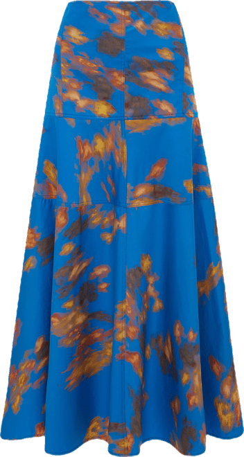Panelled Maxi Skirt In Blue Abstract Floral Print