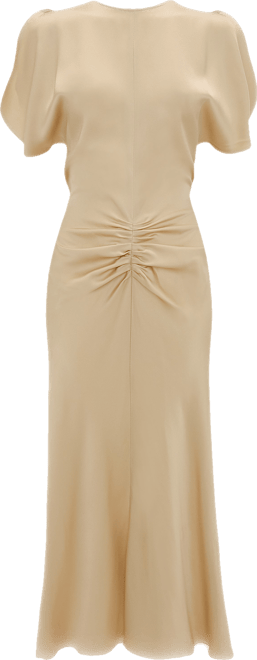 Gathered Waist Midi Dress In Macadamia