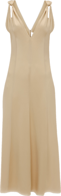 Twist Shoulder Dress In Macadamia