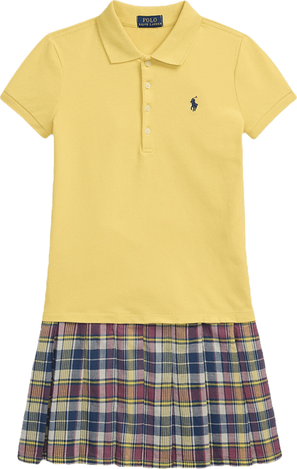 Big Girls Plaid Skirt Stretch Mesh Polo Dress