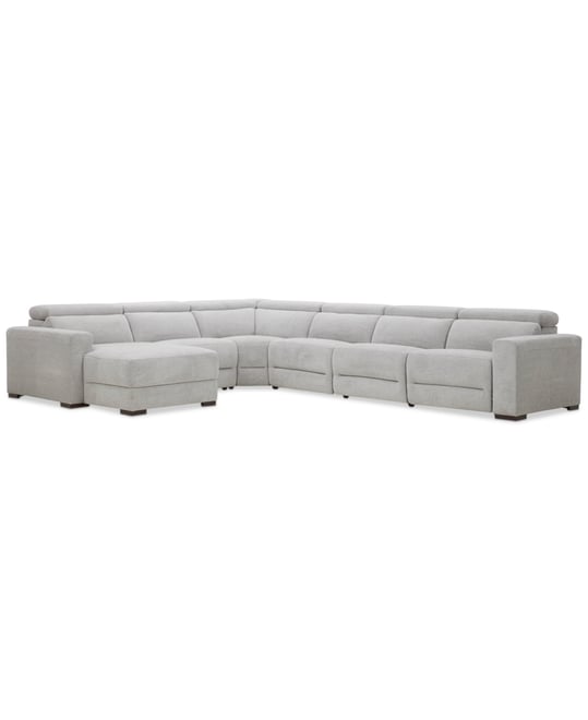 Nevio 6-Pc. Fabric Power Headrest Sectional with 2 Power Motion Chairs