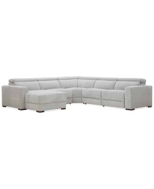 Nevio 5-Pc. Fabric Power Headrest Sectional with 1 Power Motion Chair