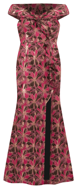 Adrianna Papell Women's Jacquard Off-The-Shoulder Gown - Macy's