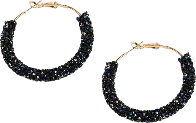 Women's Black Stone Hoop Earrings