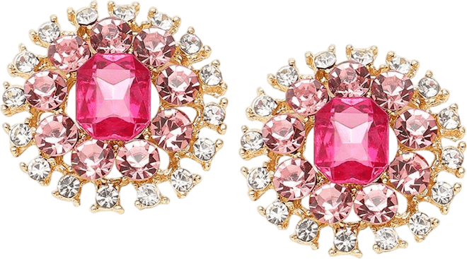 Women's Pink Embellished Circular Stud Earrings