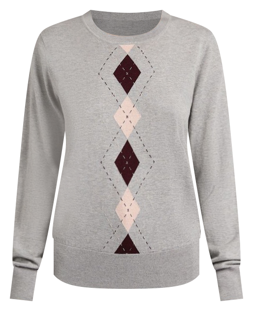 Pink Skies Argyle Csc Knit Jumper in Grey