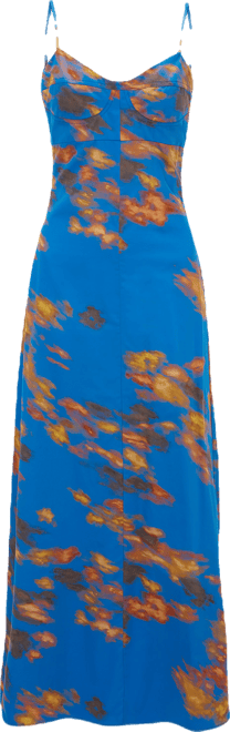 Cami Fit And Flare Midi Dress In Blue Abstract Floral Print