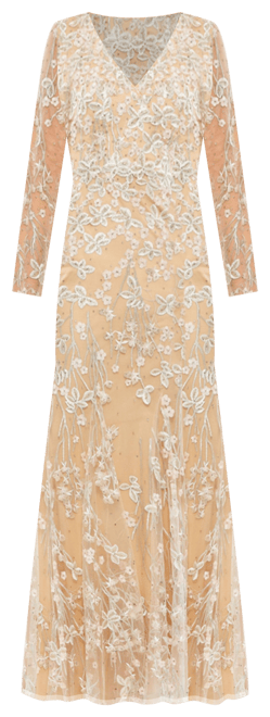 MAC DUGGAL 刺繍入り Vネック トランペットガウン 長袖 Mac Duggal Women's Embroidered V Neck Long Sleeve Trumpet
