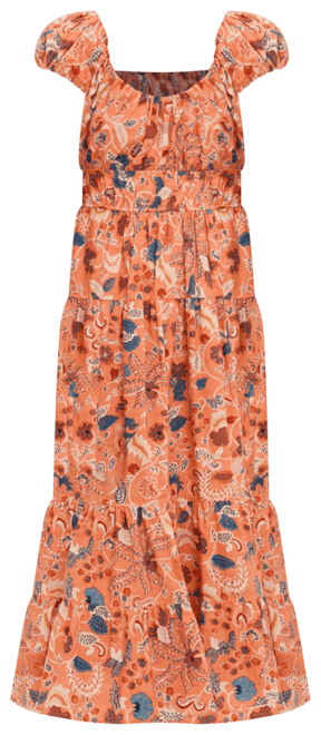Coral Peony Paloma Cap Sleeve Midi Dress