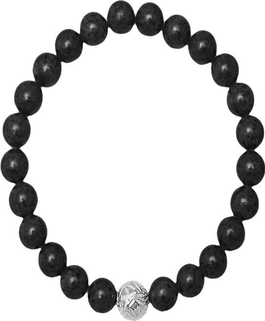 Men's Lava Beads and Sterling Silver Bead Stretch Bracelet