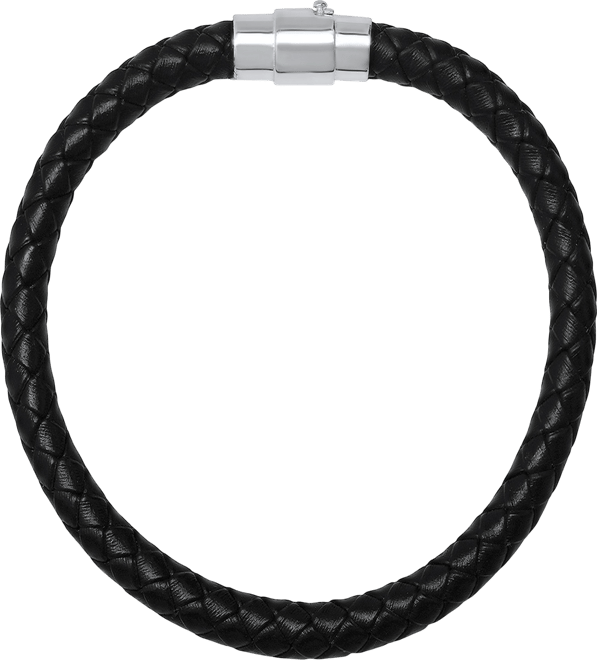 Men's Braided Leather and Sterling Silver Magnetic Clasp Bracelet.
