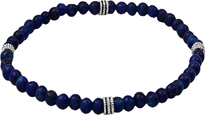 Men's Sterling Silver and Blue Lapis Beaded Stretch Bracelet