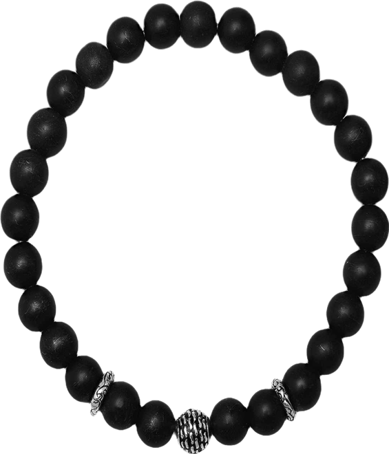 Men's Sterling Silver and Black Lava Beaded Stretch Bracelet