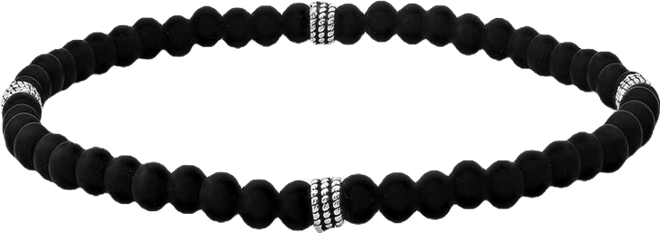 Men's Sterling Silver and Black Lava Beaded Stretch Bracelet