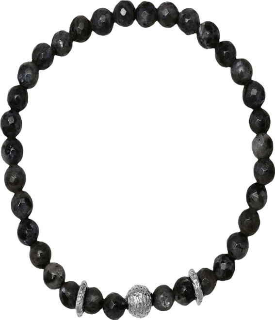 Men's Sterling Silver and Gray Agate Beaded Stretch Bracelet