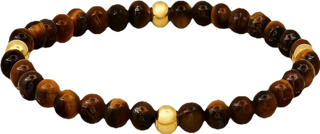 Men's 14K Gold Plated Sterling Silver and Tiger Eye Beaded Stretch Bracelet