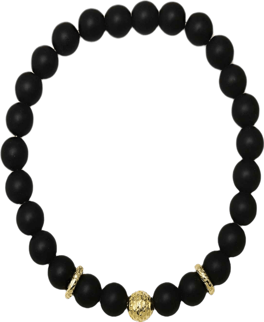 Men's 14K Gold Plated Sterling Silver and Black Lava Beaded Stretch Bracelet