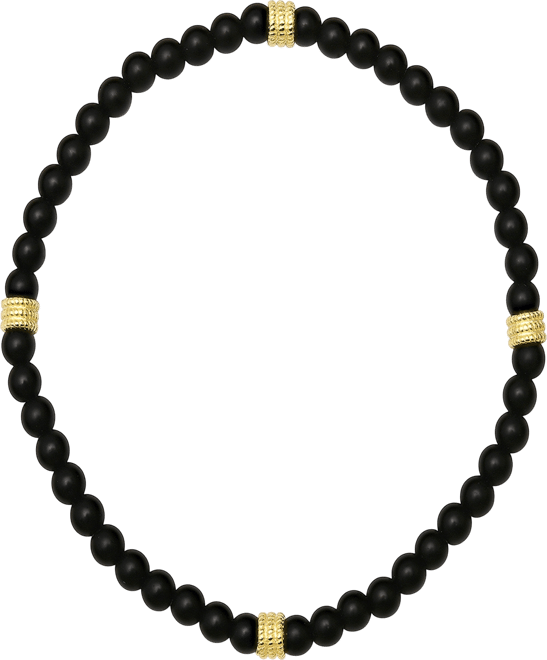 Men's 14K Gold Plated Sterling Silver and Black Lava Beaded Stretch Bracelet