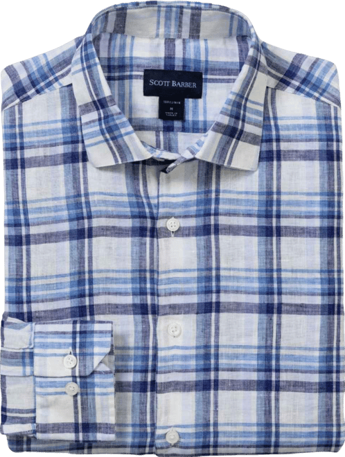 Men's European Linen Navy Plaid