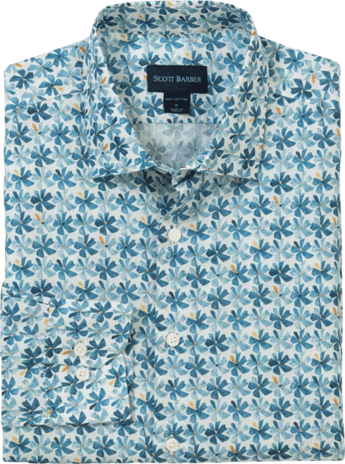 Men's Voile Flower Print, Blue