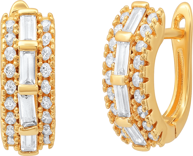 Women's 18K Gold Plated Brass Simulated Diamonds Huggie Earrings