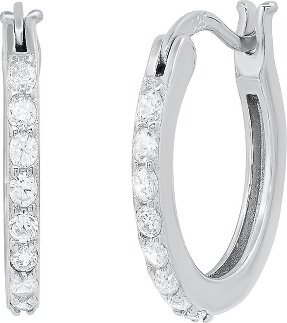 Women's Sterling Silver and Simulated Diamonds Thin Hoop Earrings