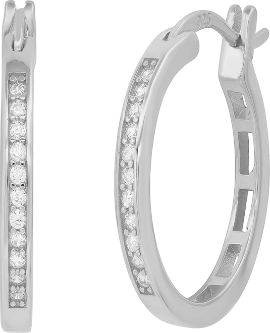 Women's Plated Sterling Silver and Simulated Diamonds Hoops Huggie Earrings