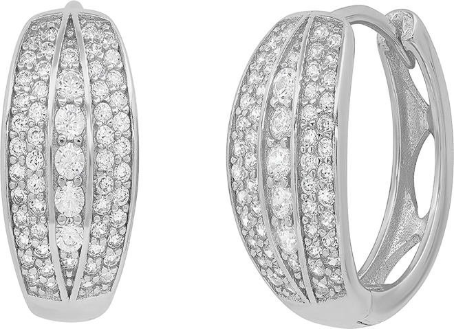 Women's Plated Multi-Row Simulated Diamonds Oval Round Huggie Earrings