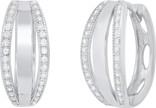 Women's Sterling Silver and Simulated Diamonds Layered Huggie Earrings