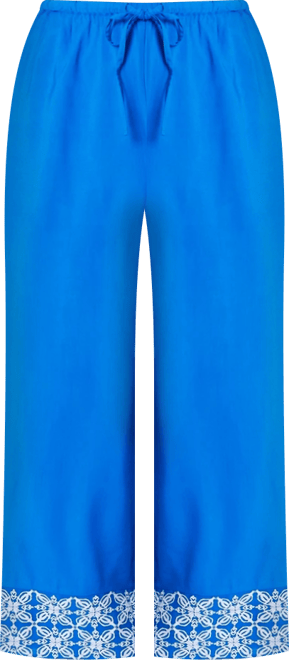 Women's Plus Size Embroidered Hem Pull On Pant