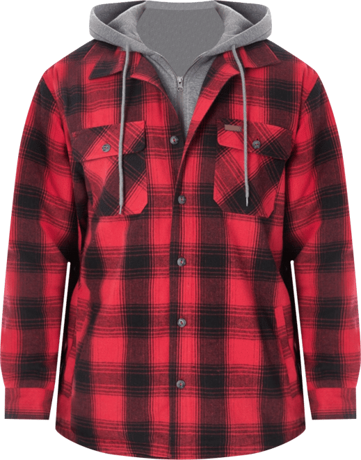 Men's Sherpa-Lined Hooded Flannel Shirt-Jacket with Inset