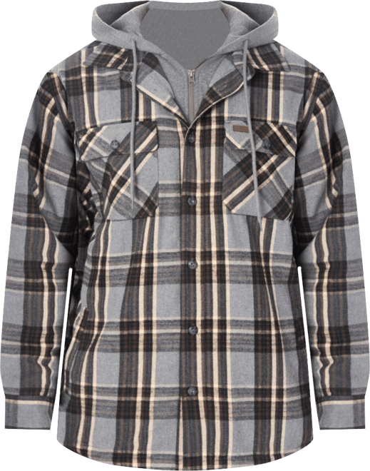 Men's Sherpa-Lined Hooded Flannel Shirt-Jacket with Inset