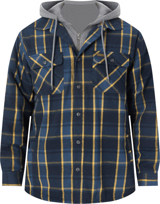 Men's Sherpa-Lined Hooded Flannel Shirt-Jacket with Inset