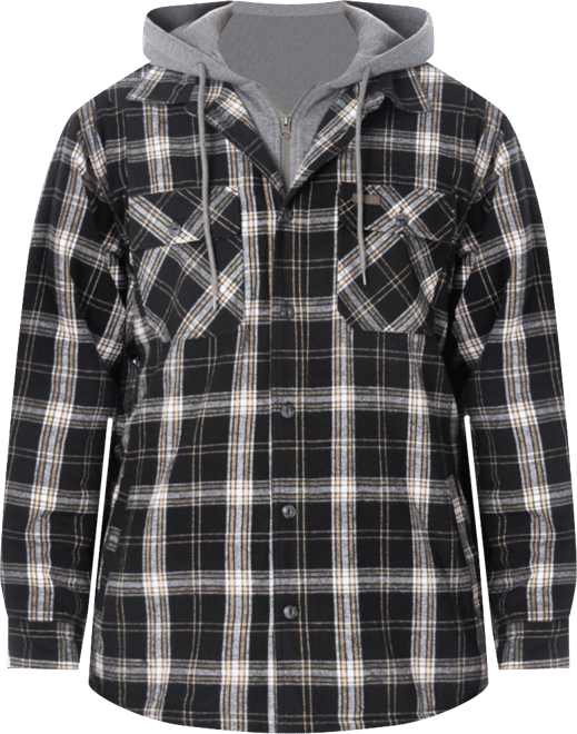 Men's Sherpa-Lined Hooded Flannel Shirt-Jacket with Inset